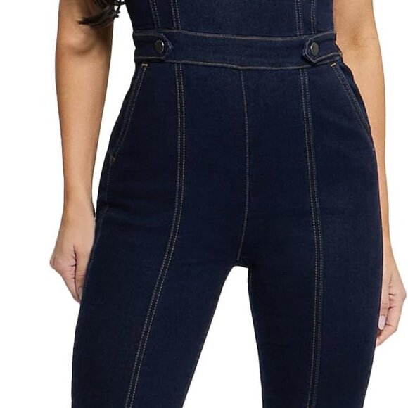 GUESS Carla Denim Jumpsuit Jeans Zip Back Skinny Bustier Structure Stretch S - Picture 6 of 9